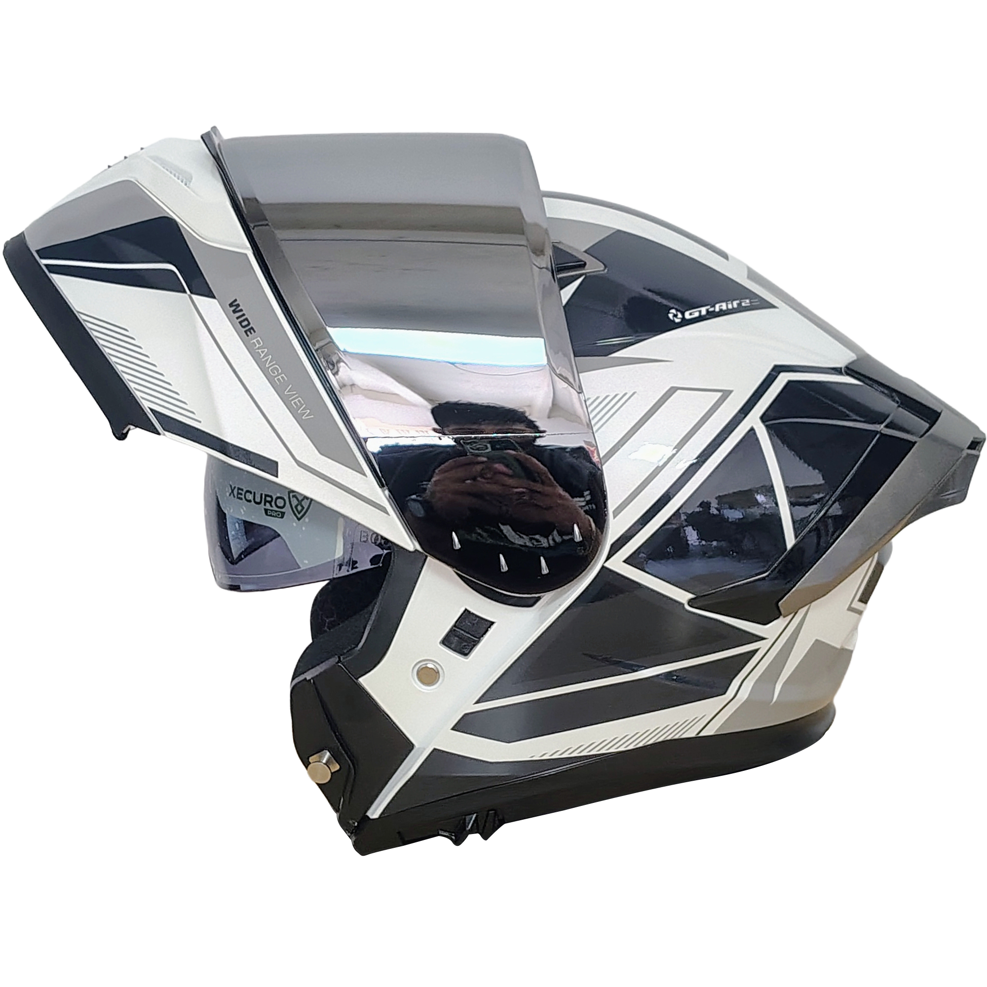 XR-217 DOT XECURO-PRO NOX BLANCO-GRIS BRILLO VISOR PLATEADO
