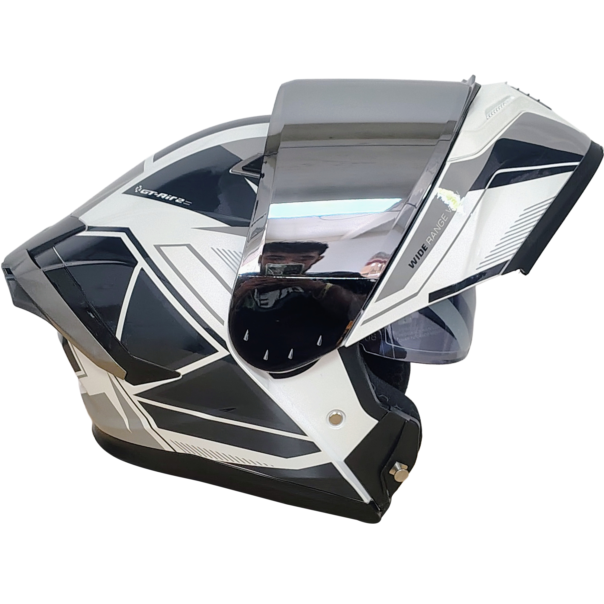 XR-217 DOT XECURO-PRO NOX BLANCO-GRIS BRILLO VISOR PLATEADO - Imagen 4
