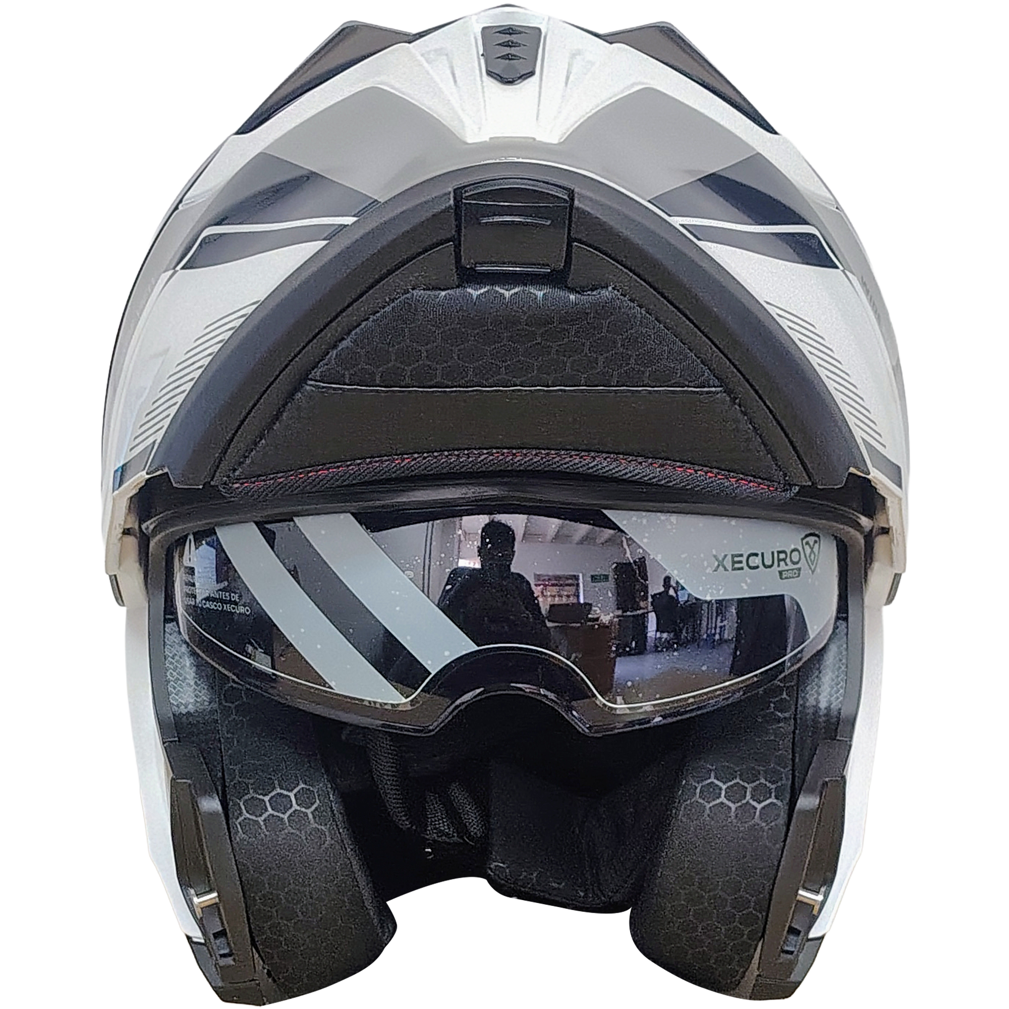 XR-217 DOT XECURO-PRO NOX BLANCO-GRIS BRILLO VISOR PLATEADO - Imagen 5