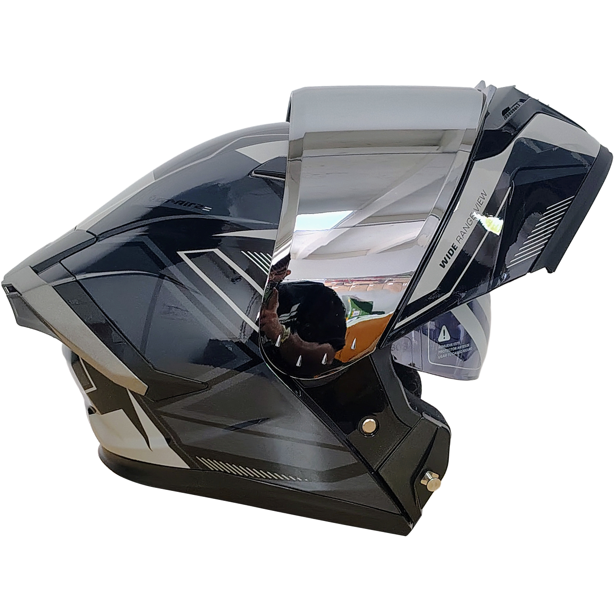 XR-217 DOT XECURO-PRO NOX NEGRO-GRIS BRILLO VISOR PLATEADO - Imagen 2