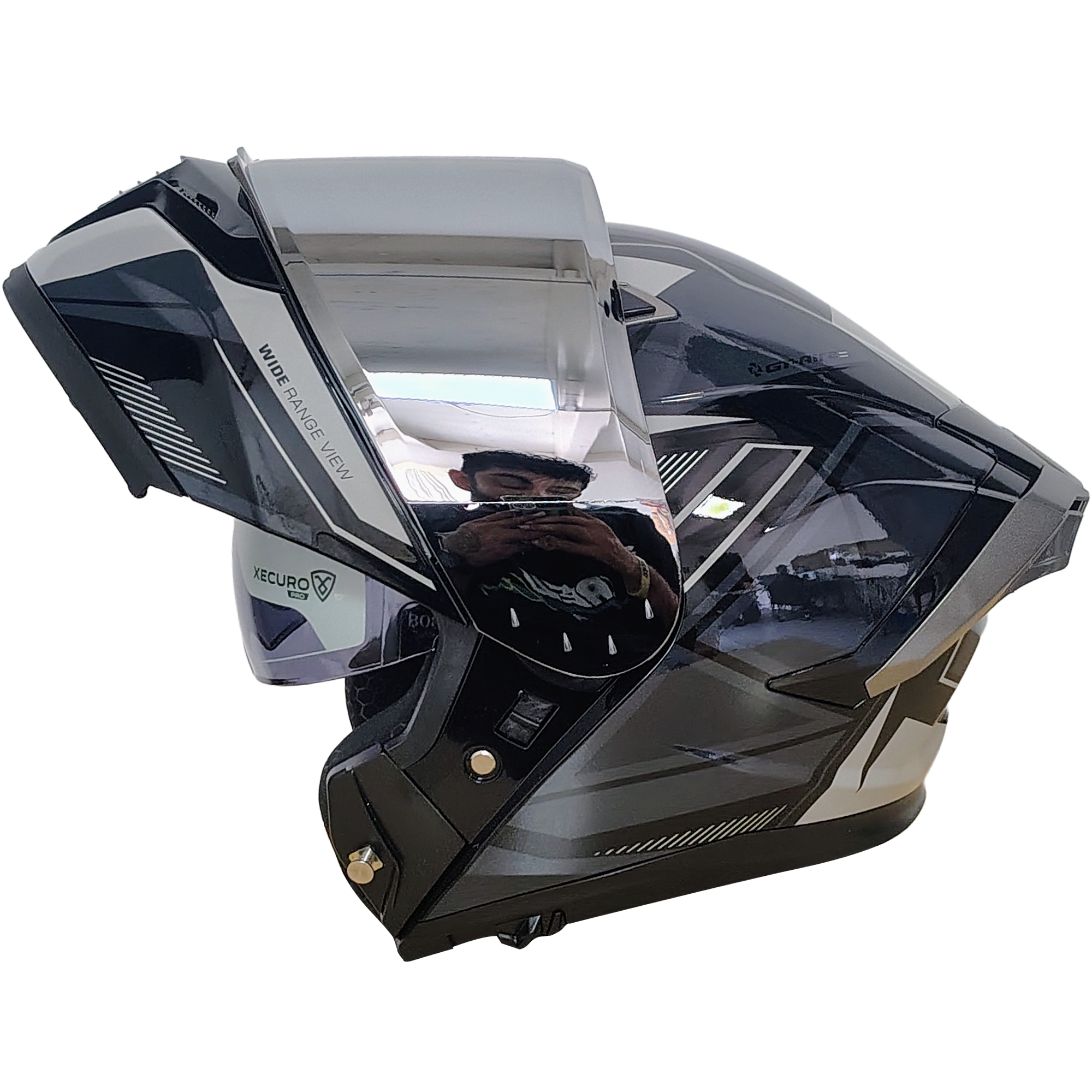 XR-217 DOT XECURO-PRO NOX NEGRO-GRIS BRILLO VISOR PLATEADO - Imagen 4